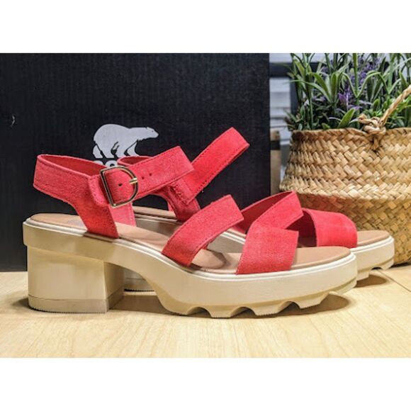 SOREL Red Glo Joanie Heel Ankle Strap Platform Sandals Women's 9.5 NIB - Picture 2 of 14